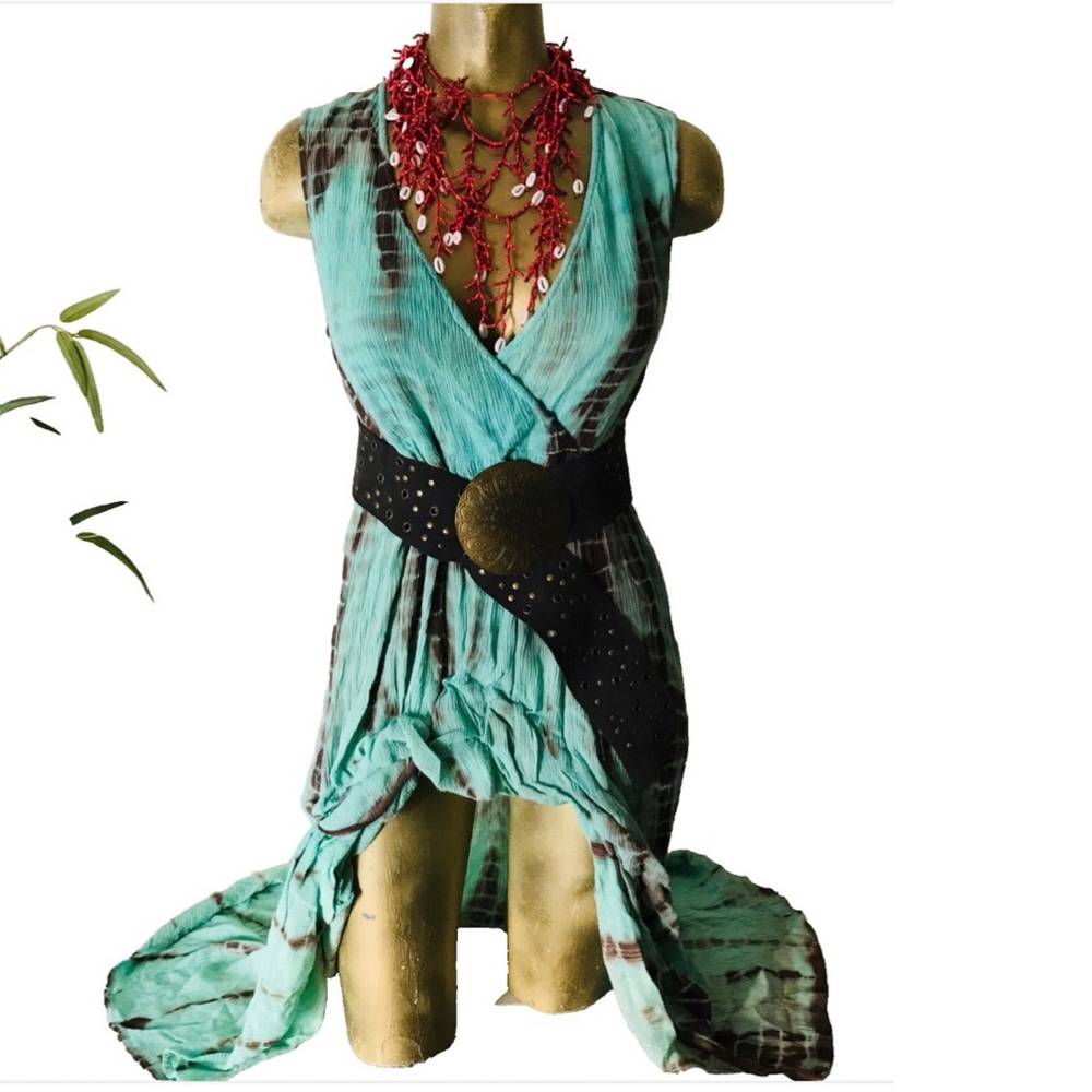 UPCYCLED Boho Seafoam HI-LOW Boho Gypsy Hippie DRESS PM